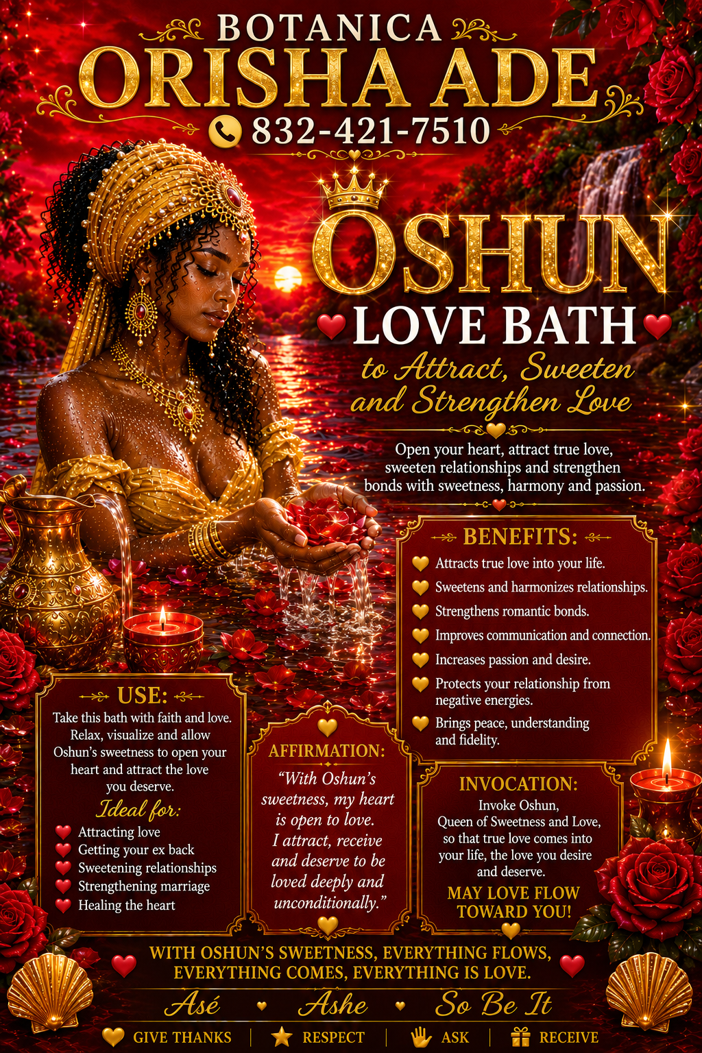 BAÑO DE OSHUN PARA EL AMOR - 32OZ - SOLAMENTE HAY 21 DISPONIBLES