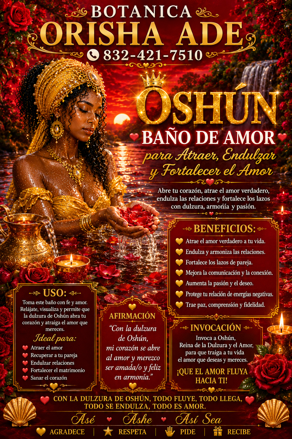 BAÑO DE OSHUN PARA EL AMOR - 32OZ - SOLAMENTE HAY 21 DISPONIBLES