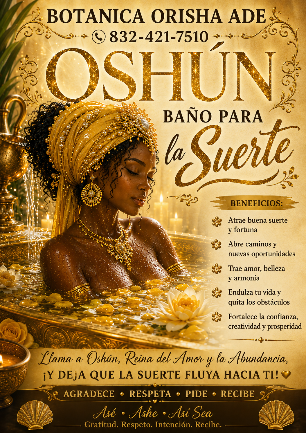 BAÑO DE OSHUN PARA EL BUENA SUERTE - 32OZ - SOLAMENTE HAY 21 DISPONIBLES