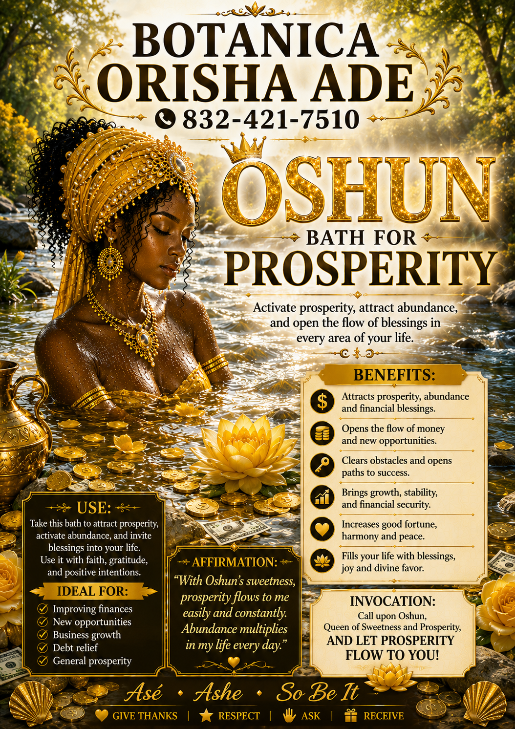 BAÑO DE OSHUN PARA LA PROSPERIDAD - 32OZ - SOLAMENTE HAY 21 DISPONIBLES