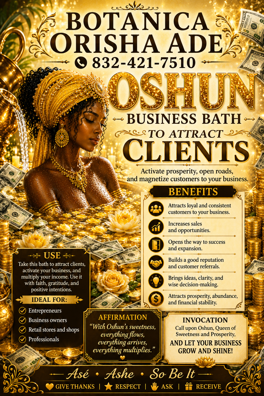 BAÑO DE OSHUN PARA EL NEGOCIO - 32OZ - SOLAMENTE HAY 21 DISPONIBLES