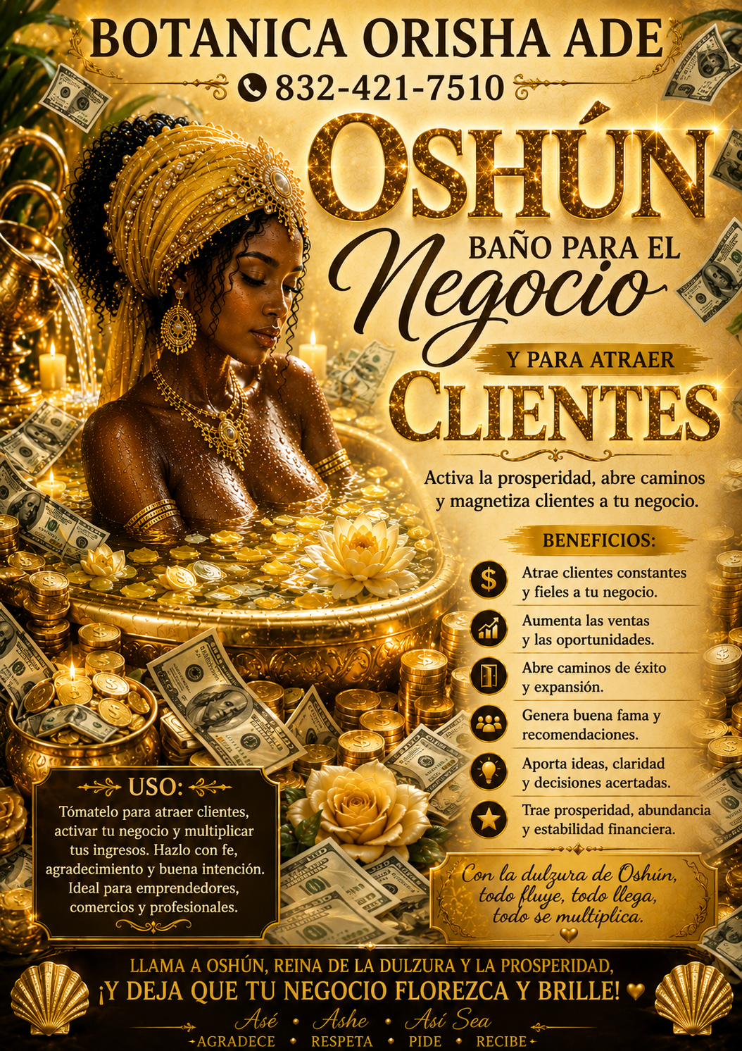 BAÑO DE OSHUN PARA EL NEGOCIO - 32OZ - SOLAMENTE HAY 21 DISPONIBLES