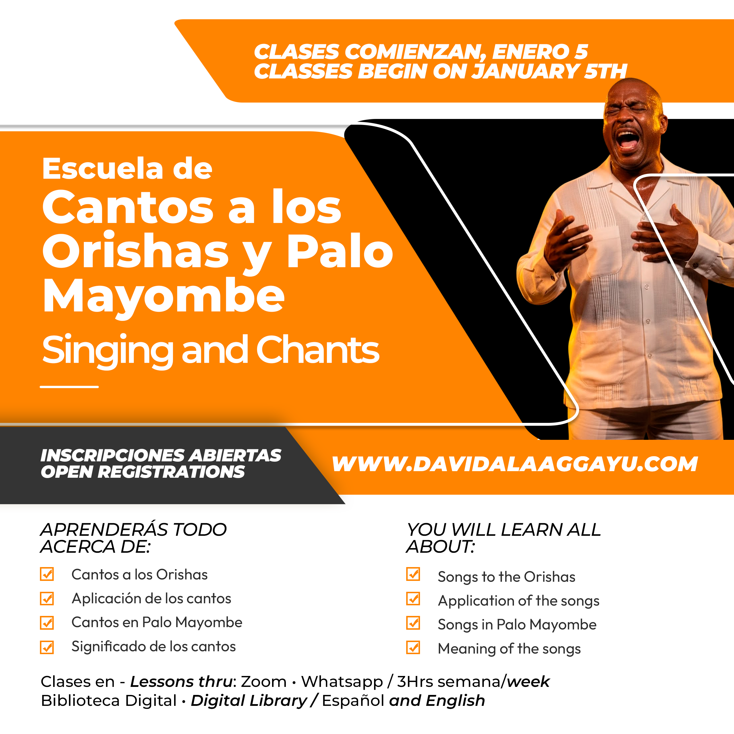 2026 - ESCUELA DE CANTOS ORISHAS Y PALO (GRATIS O $89.99